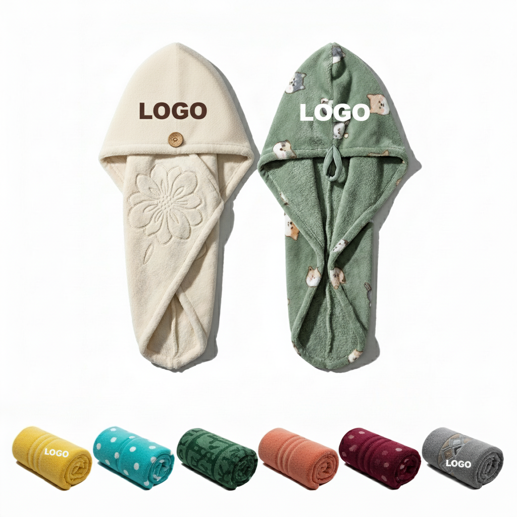 Microfiber Hair Towel Set with Button & Tie Closures