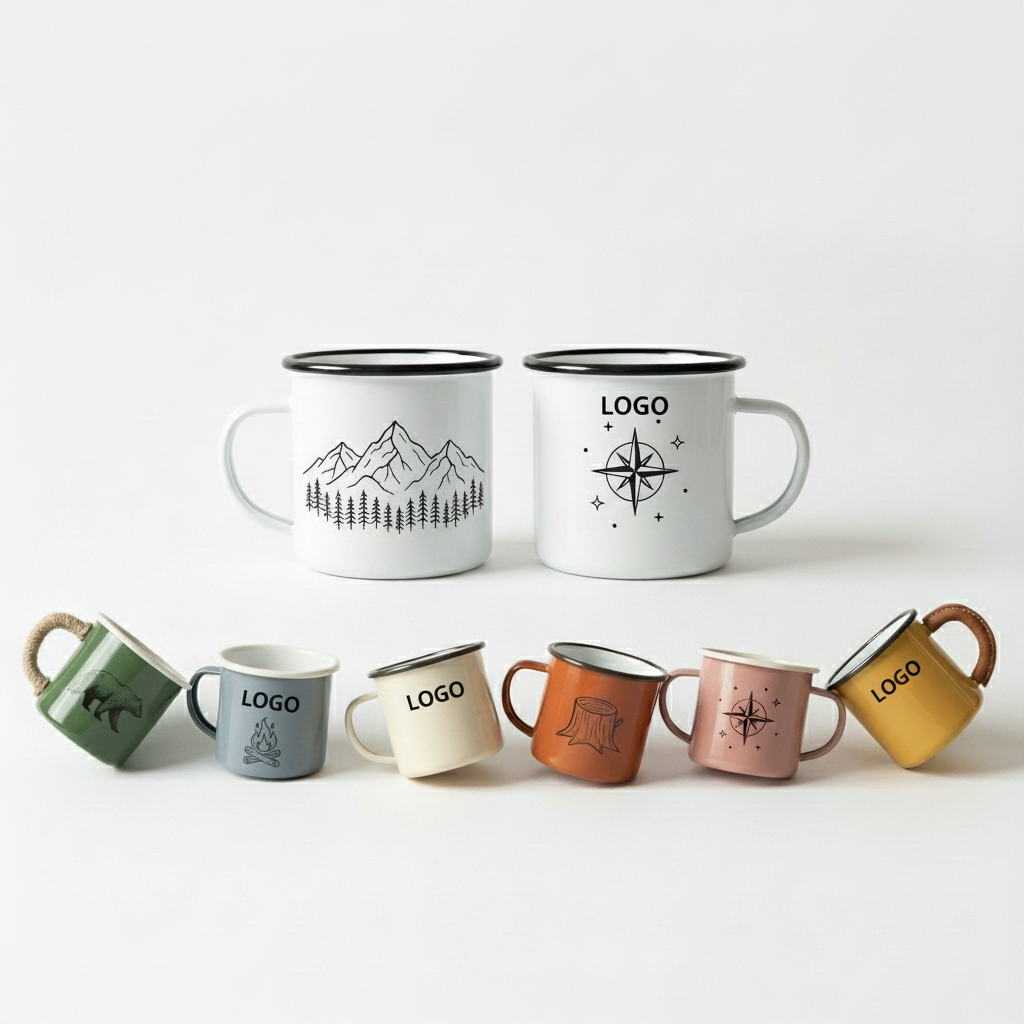 Enamel Camping Mug Set - 10 oz Wide Mouth