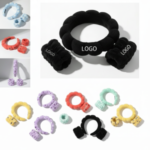 Absorbent Terry Cloth Headband & Coral Fleece Wristbands Set for Spa and Daily Use